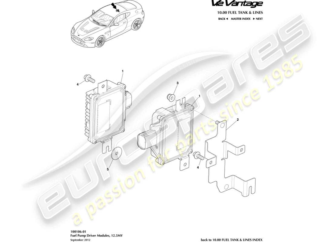 aston martin v12 vantage (2010) fuel pump modules, 12.5my part diagram