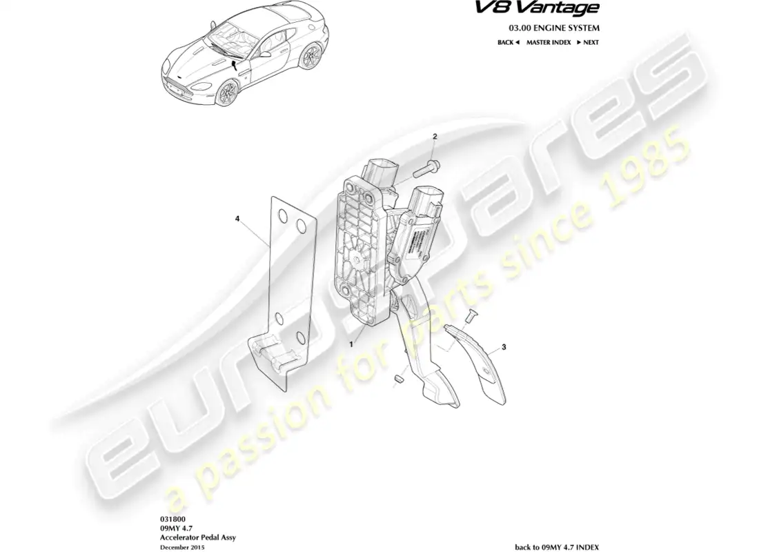 aston martin v8 vantage (2015) accelerator pedal part diagram
