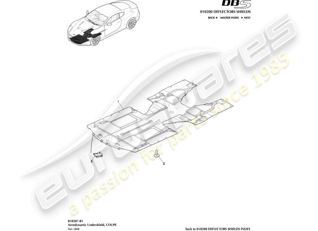 aston martin dbs (2010) front undershield, coupe part diagram