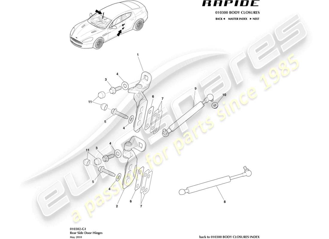 aston martin rapide (2014) rear door hinge assembly part diagram