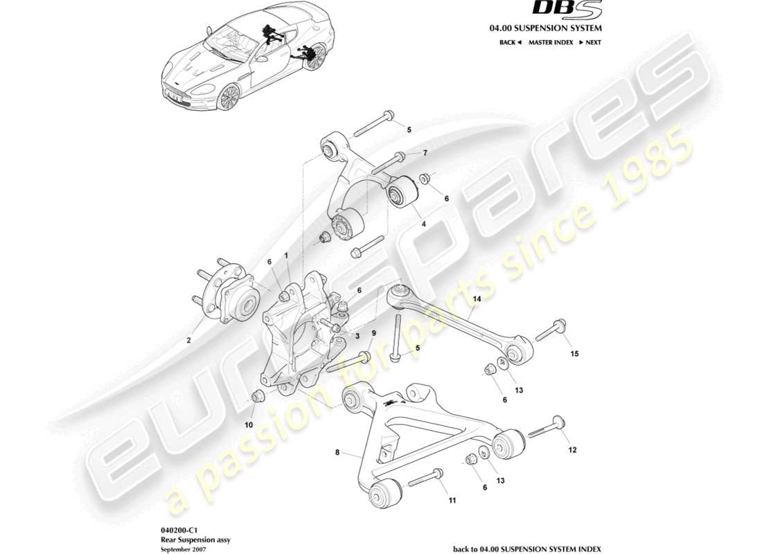 aston martin dbs (2009) rear suspension assembly part diagram