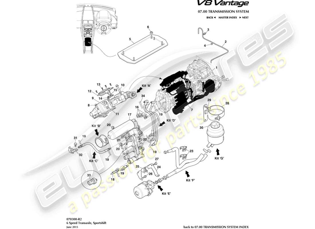 aston martin v8 vantage (2015) sportshift, 6 spd part diagram