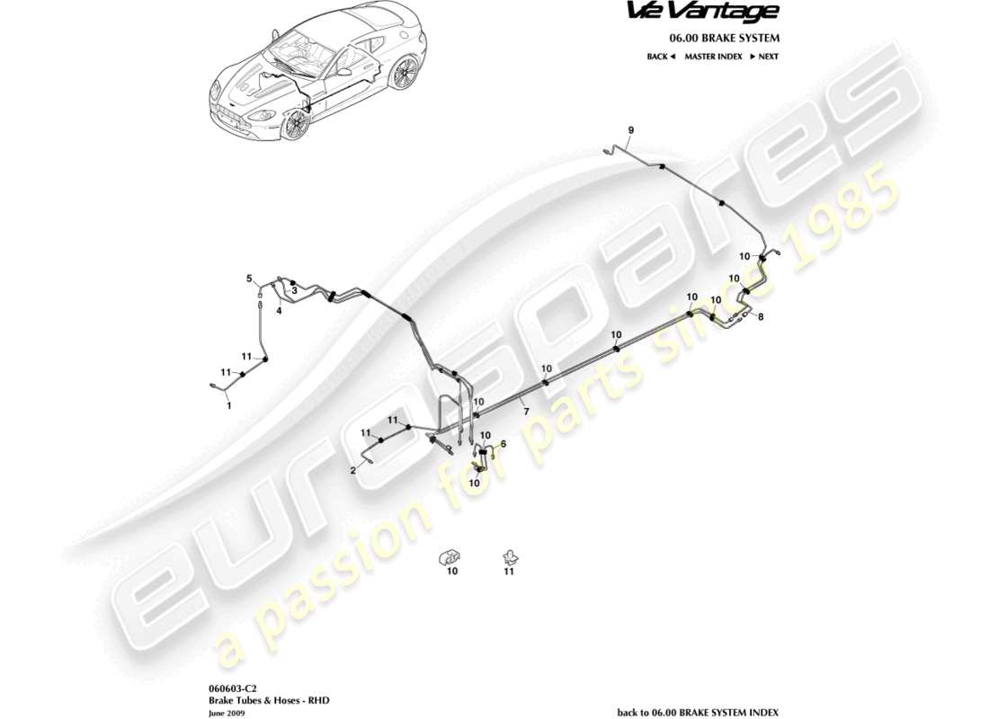 aston martin v12 vantage (2013) brake lines & hoses, rhd part diagram