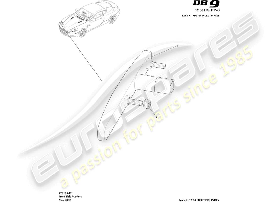 aston martin db9 (2005) front side markers part diagram