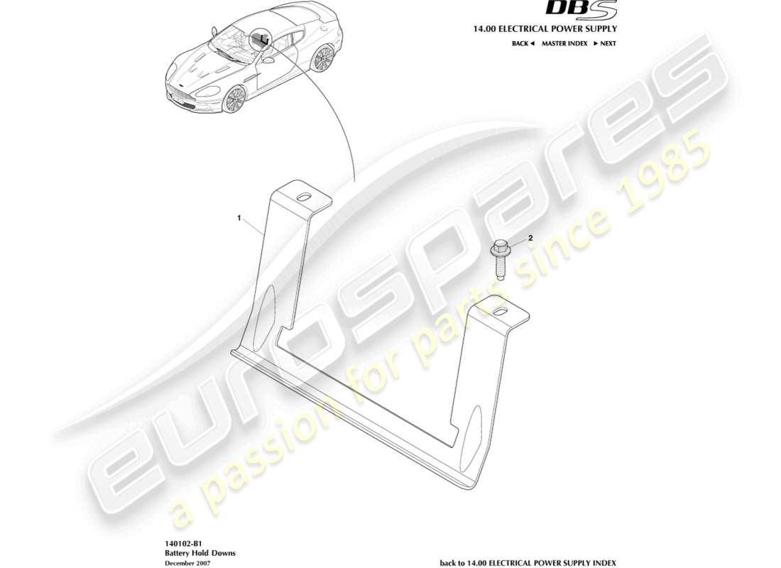 aston martin dbs (2010) battery hold downs part diagram