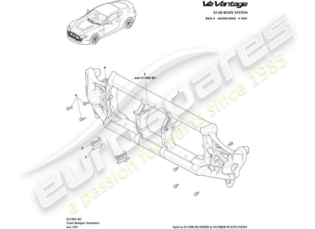 aston martin v12 vantage (2011) front bumper armature part diagram