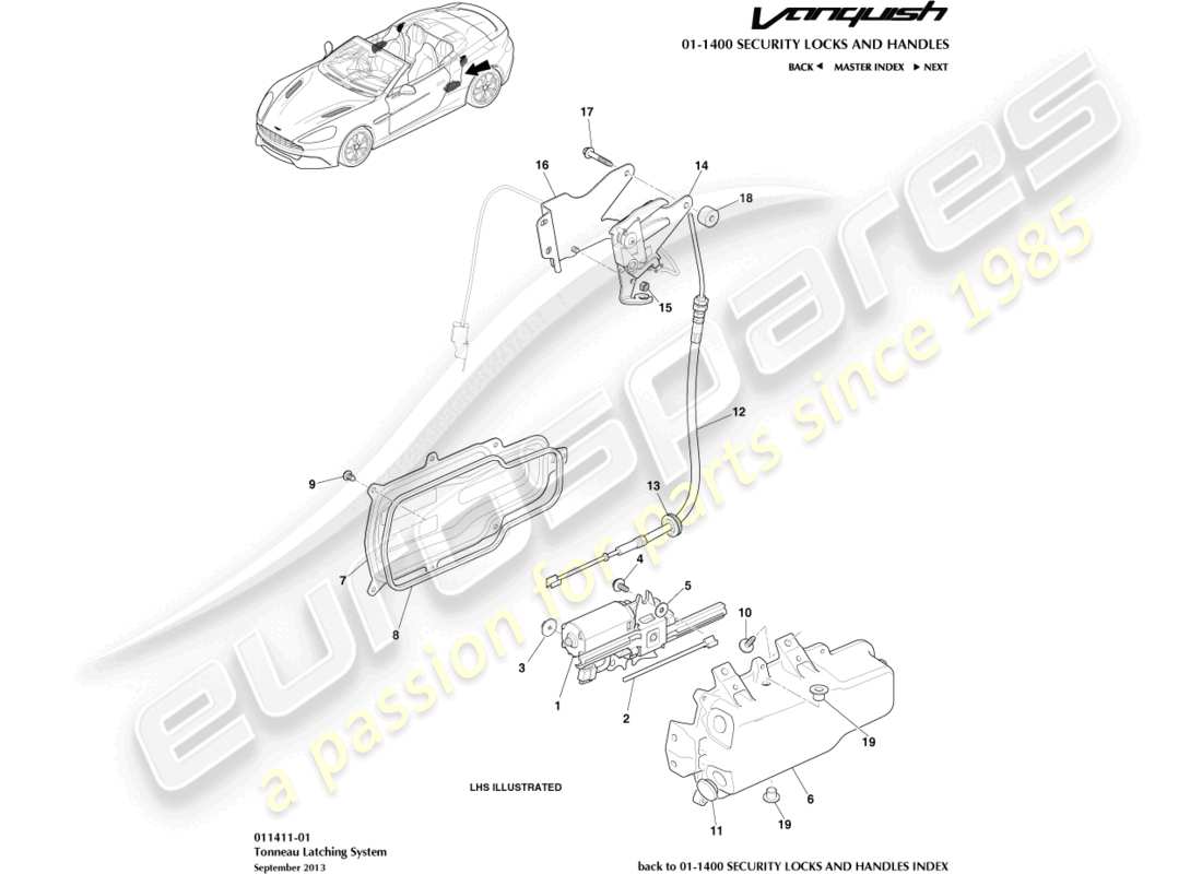 aston martin vanquish (2018) tonneau latches part diagram
