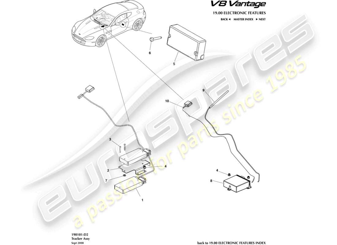 aston martin v8 vantage (2018) tracker part diagram