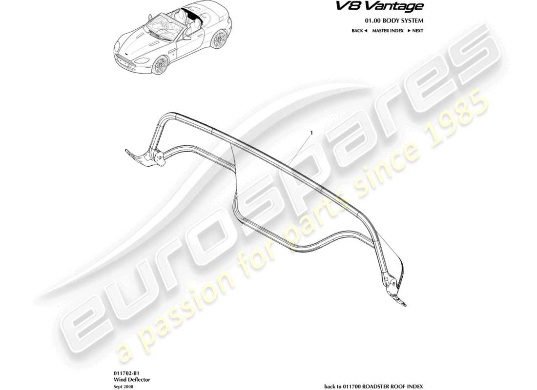 aston martin v8 vantage (2018) wind deflector part diagram