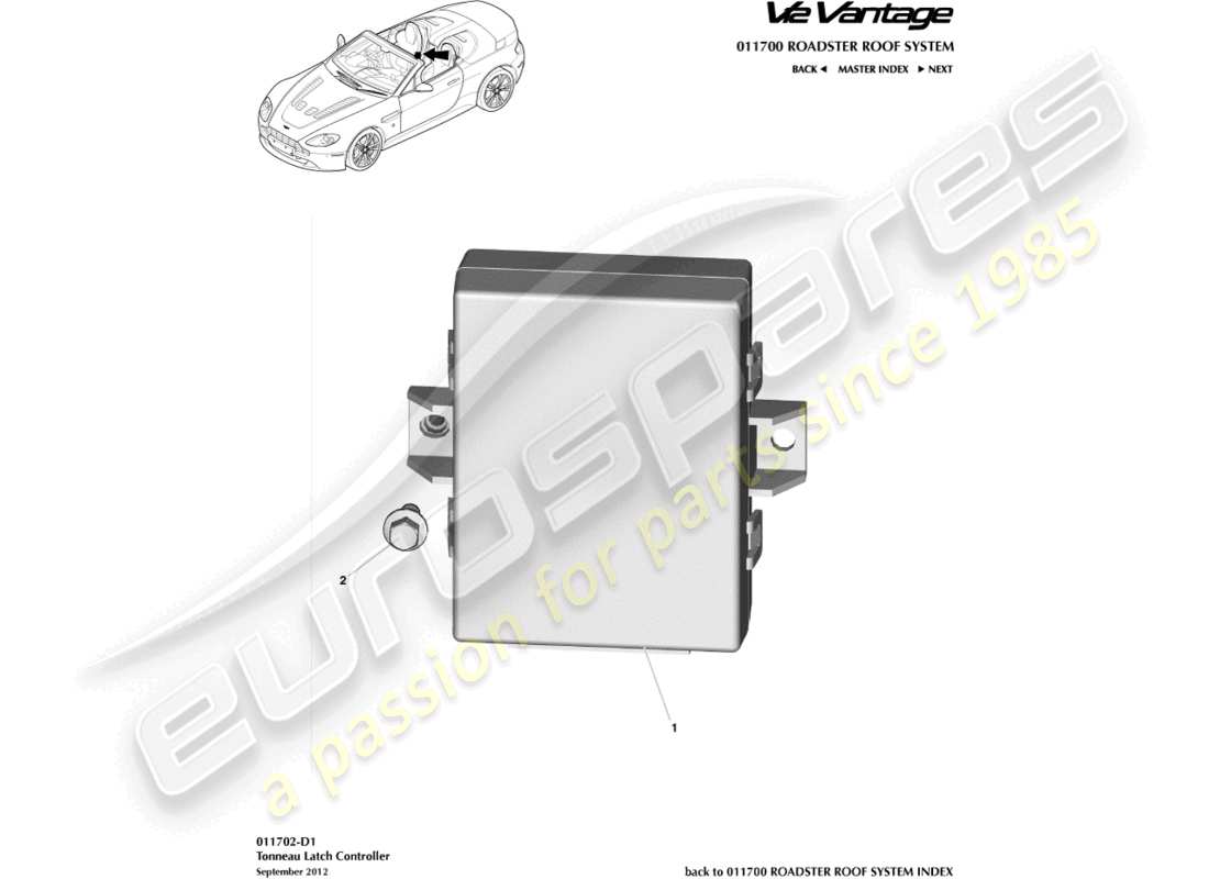 aston martin v12 vantage (2013) tonneau latch controller part diagram