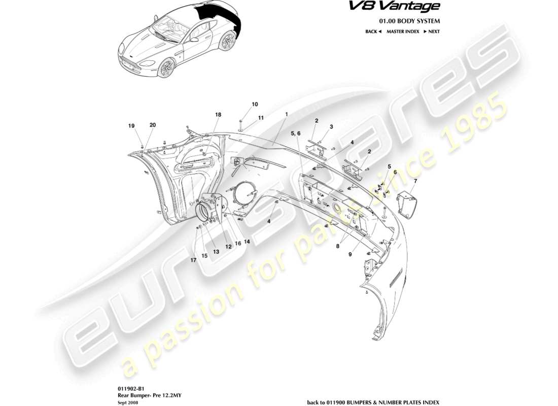 aston martin vantage gt8 (2017) rear bumper, to 12.25my part diagram