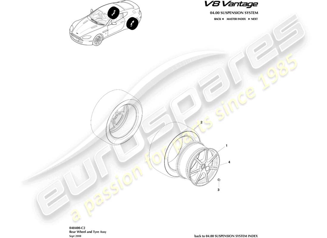 aston martin v8 vantage (2015) rear wheels & tyres, to 09my part diagram