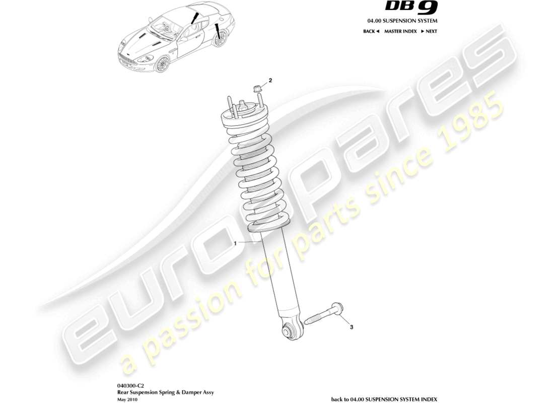 aston martin db9 (2007) rear spring & damper, 09my on parts diagram