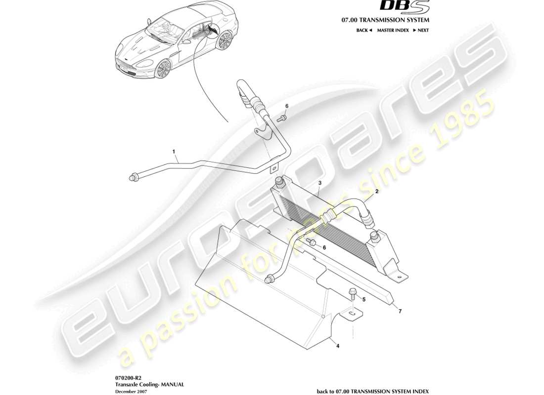 aston martin dbs (2007) transaxle cooling, manual parts diagram