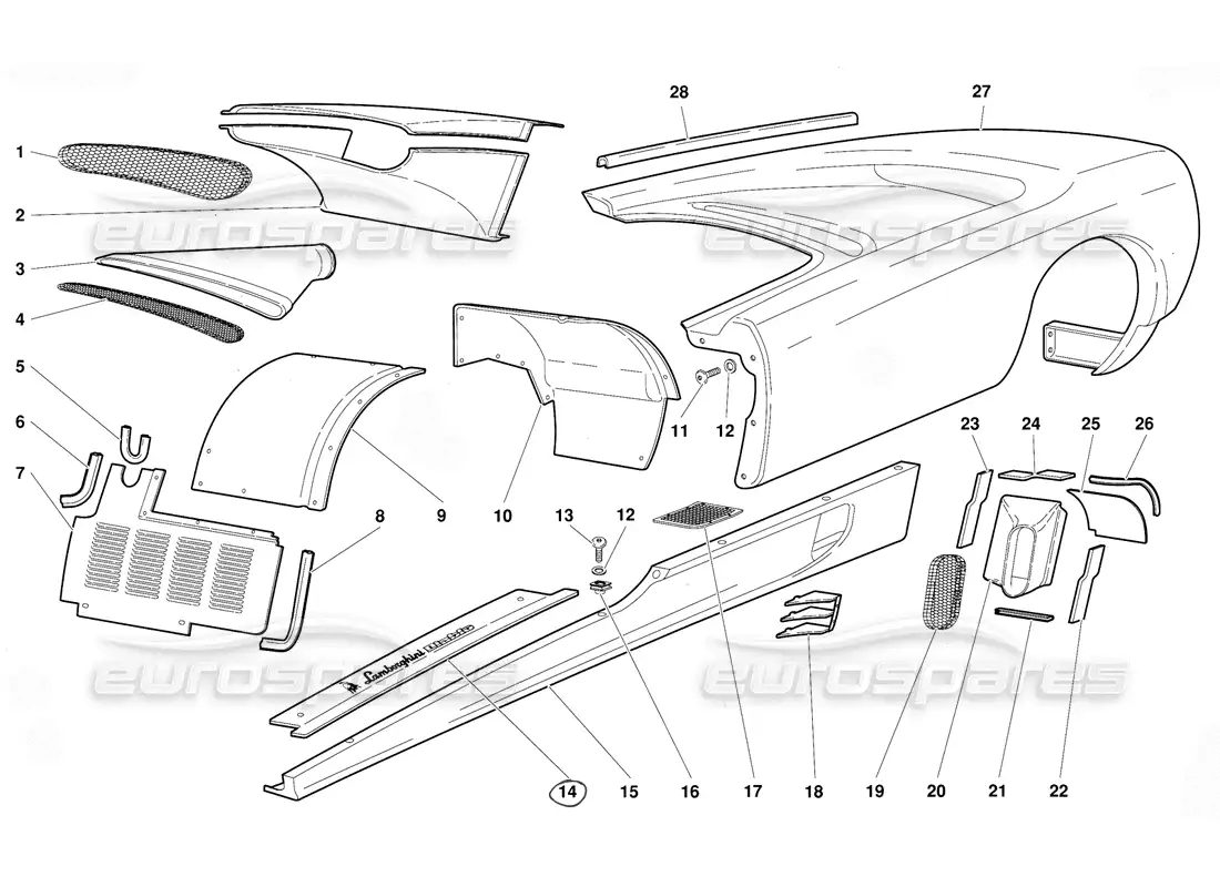 lamborghini diablo (1991) body elements-left flank parts diagram
