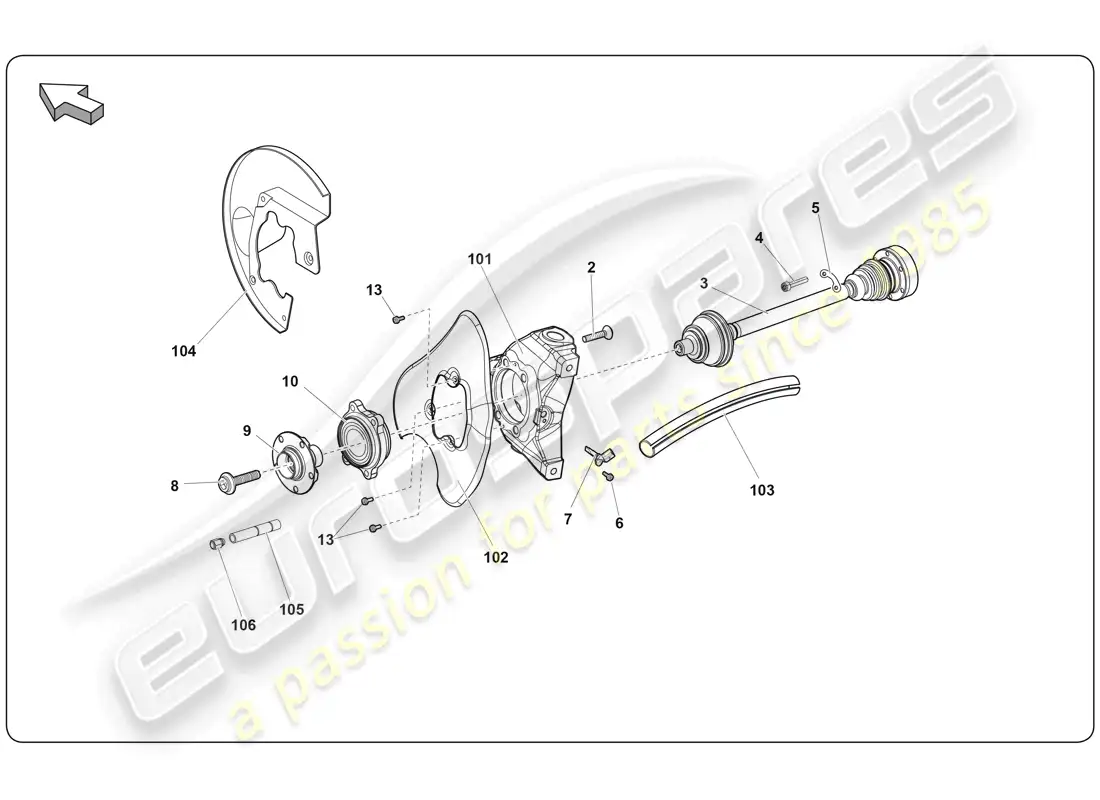 lamborghini super trofeo (2009-2014) front drive shaft parts diagram