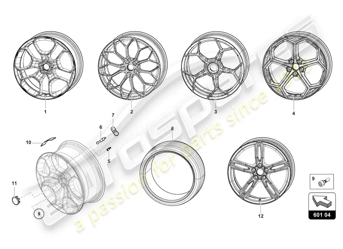 lamborghini evo coupe (2020) wheels/tyres parts diagram