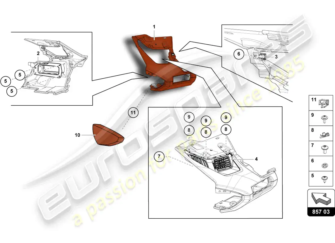 lamborghini lp700-4 coupe (2016) instrument panel parts diagram