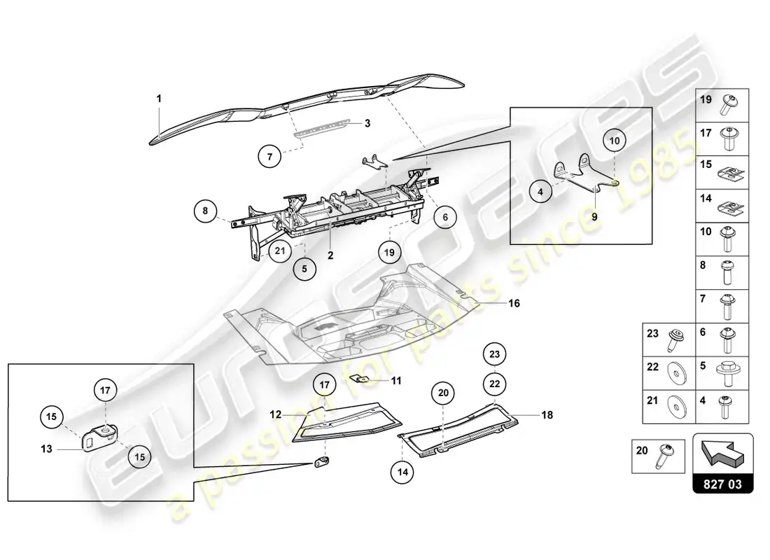 lamborghini lp700-4 coupe (2016) rear spoiler parts diagram