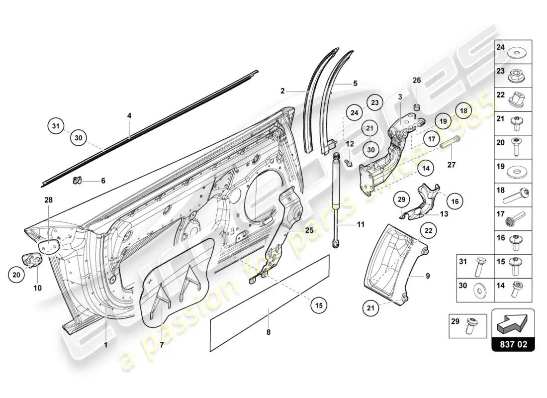 lamborghini lp700-4 coupe (2016) driver and passenger door parts diagram