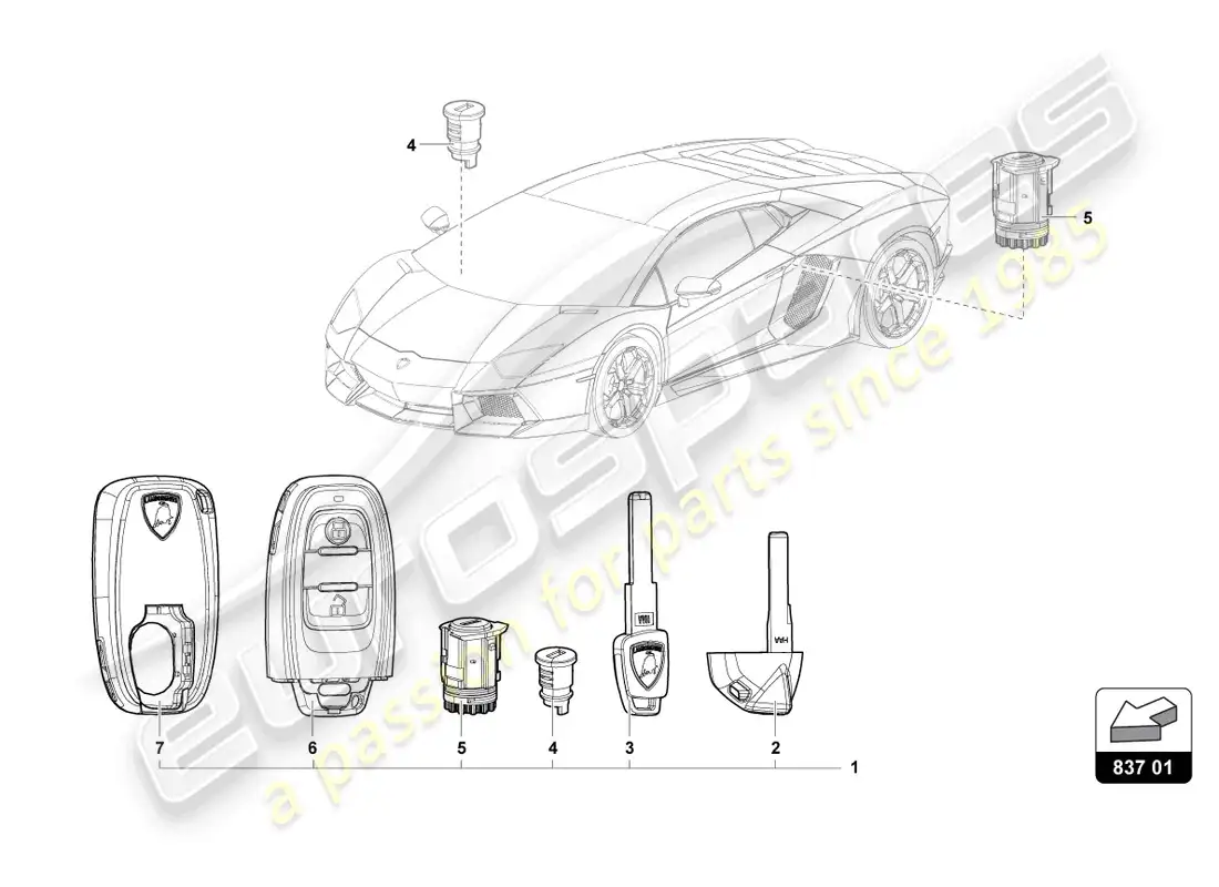 lamborghini lp700-4 coupe (2016) lock cylinder with keys parts diagram