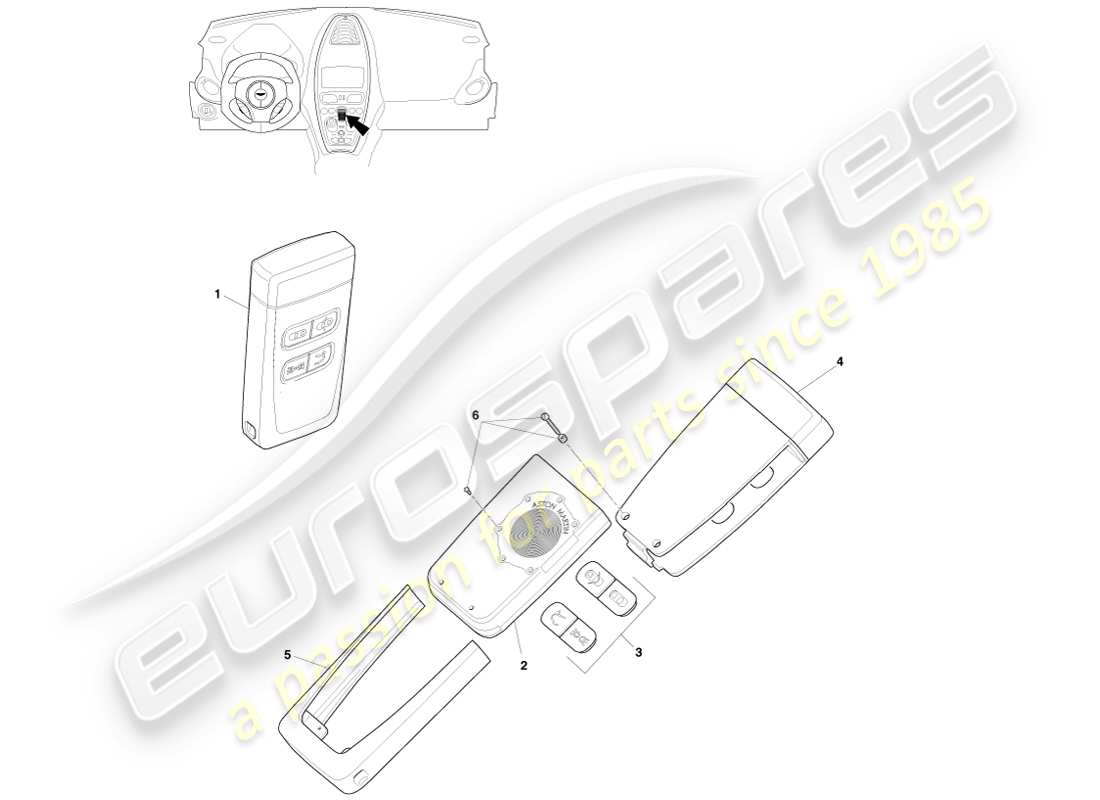 aston martin one-77 (2011) transmitter, rke part diagram