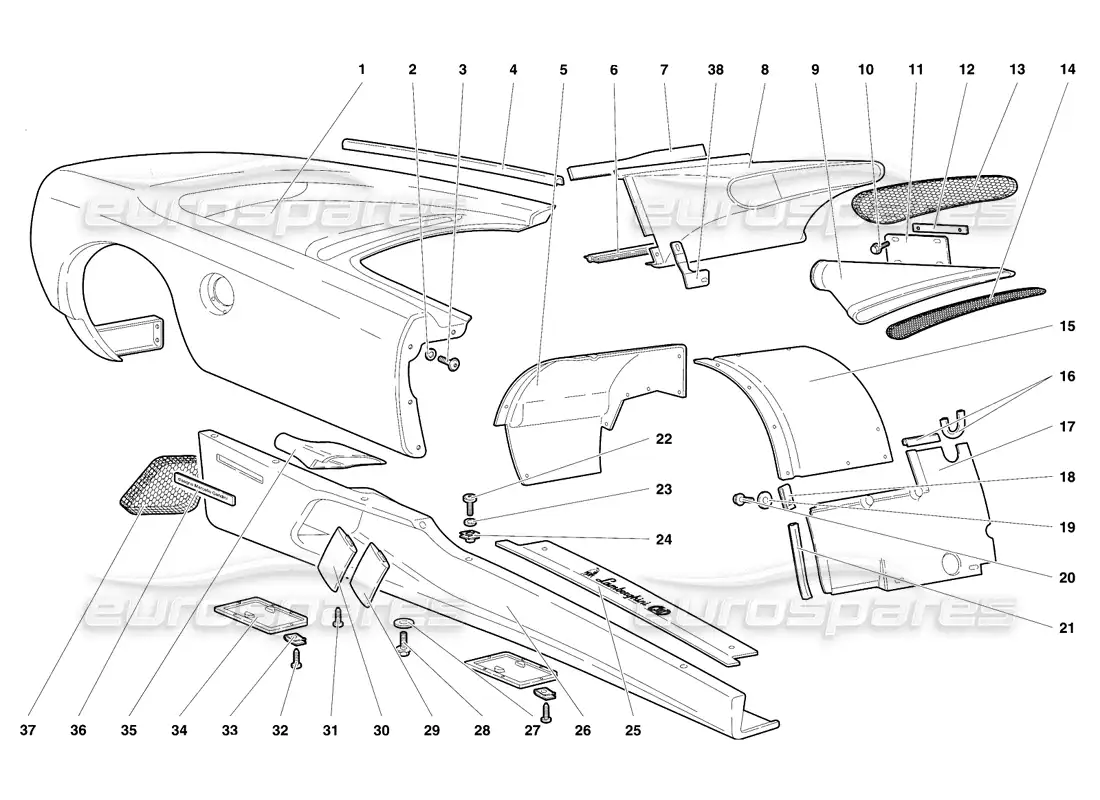 lamborghini diablo se30 (1995) body elements - right flank parts diagram