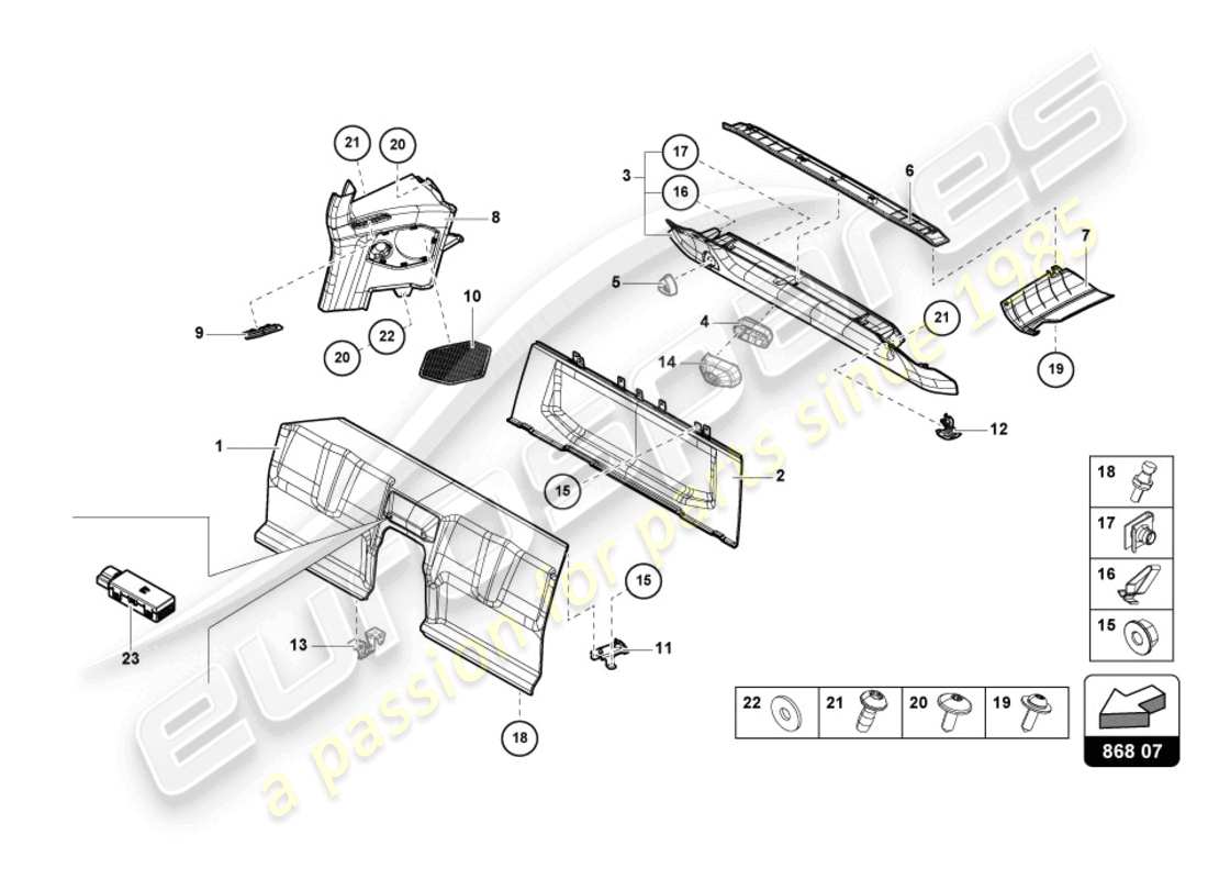 lamborghini 2021 (evo spyder 2wd) interior decor part diagram