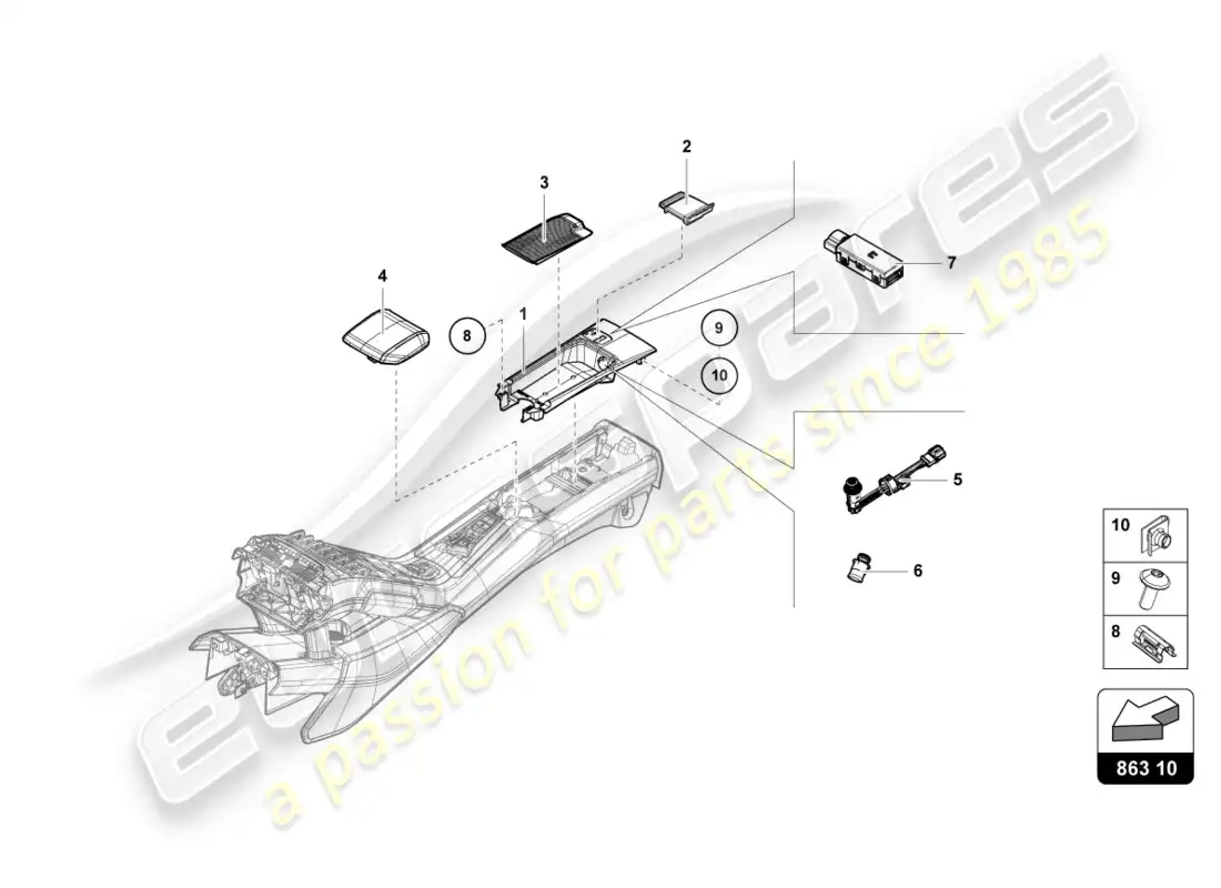 lamborghini lp610-4 coupe (2018) stowage compartment parts diagram