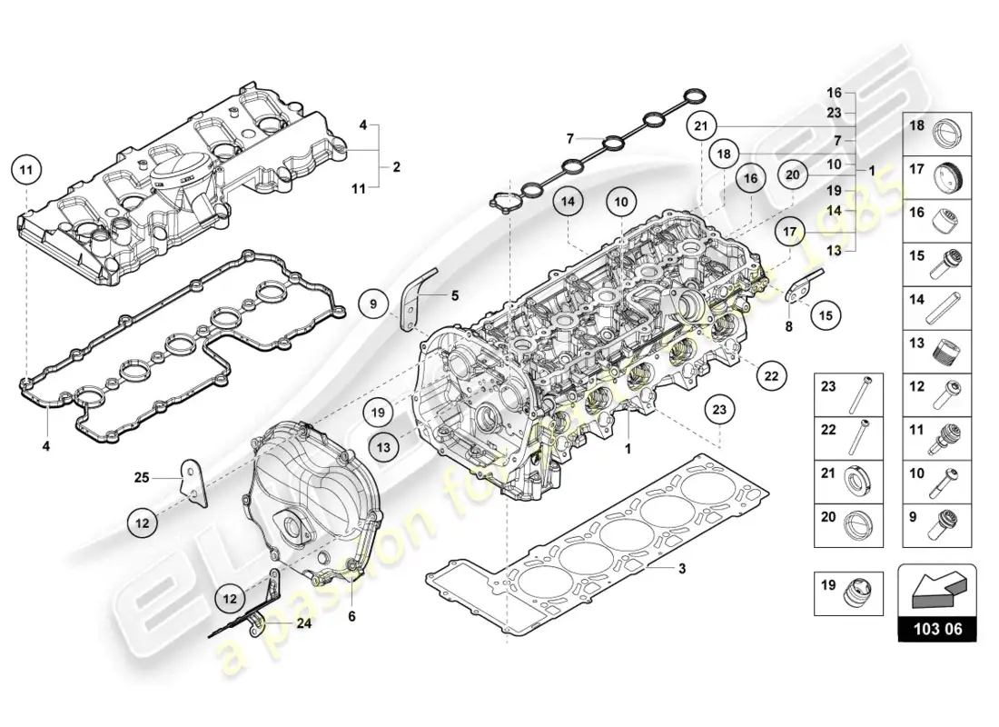 lamborghini lp610-4 coupe (2017) complete cylinder head parts diagram