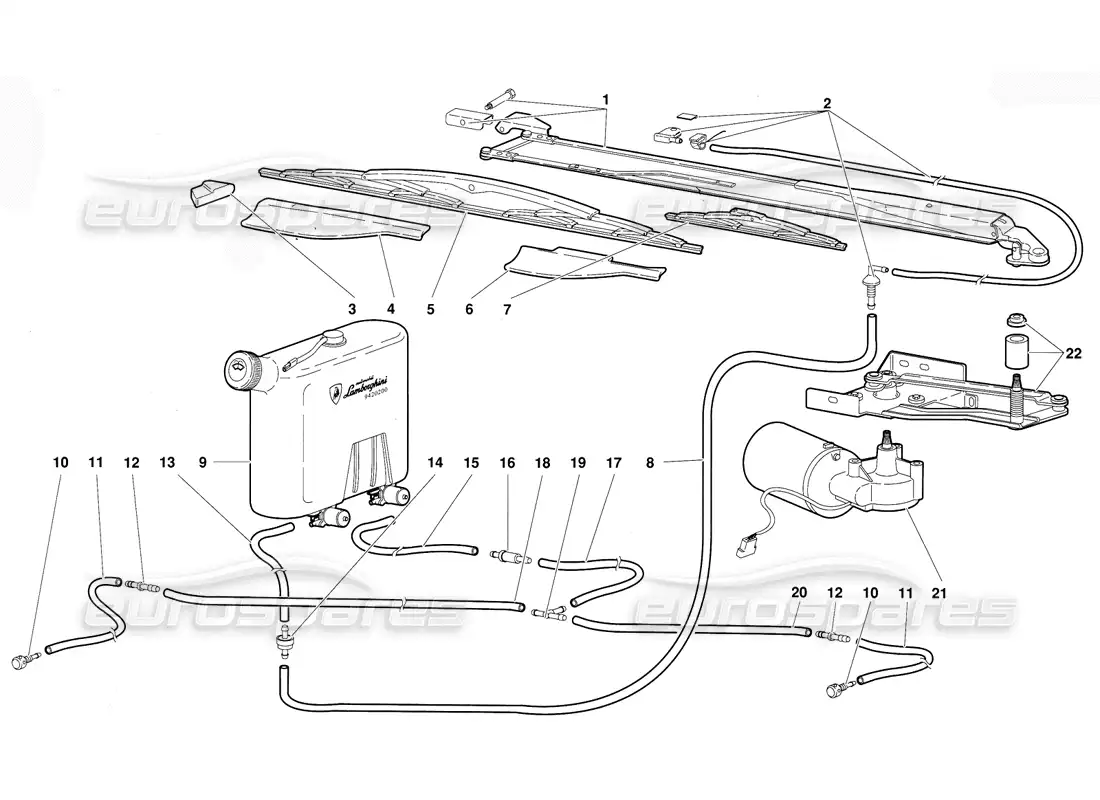 lamborghini diablo (1991) windscreen wiper and headlamp washers parts diagram