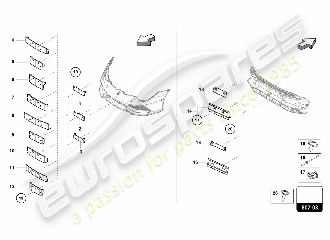 lamborghini lp610-4 avio (2017) licence plate holder parts diagram