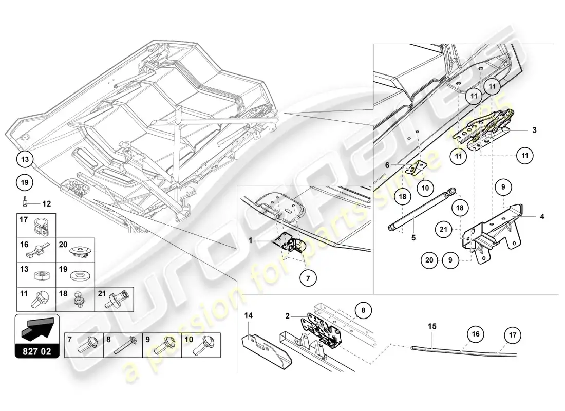 lamborghini lp700-4 coupe (2016) engine cover with insp. cover parts diagram