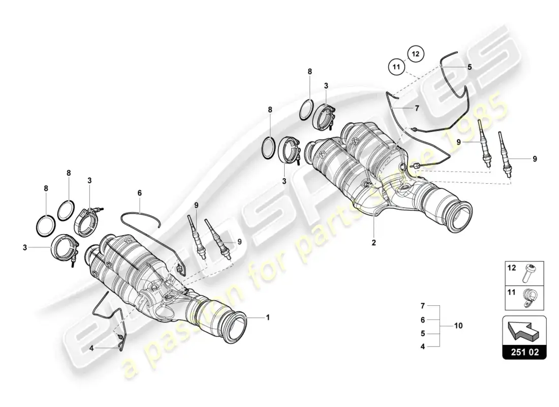 lamborghini lp700-4 roadster (2015) catalytic converter parts diagram
