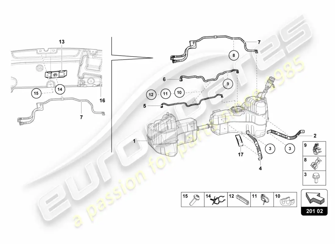 lamborghini lp580-2 coupe (2017) for fuel tank and fuel line fuel line fasteners parts diagram