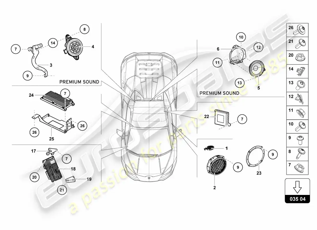 lamborghini lp610-4 spyder (2017) radio unit parts diagram