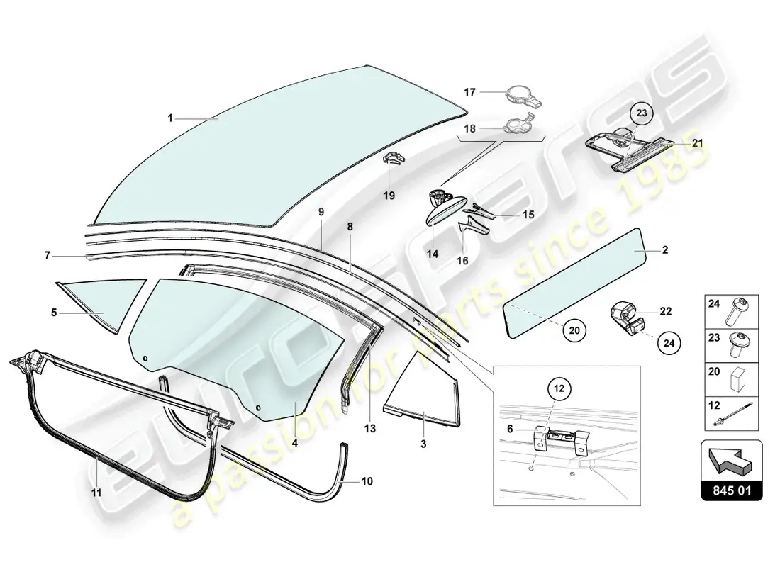 lamborghini lp700-4 coupe (2016) window glasses parts diagram