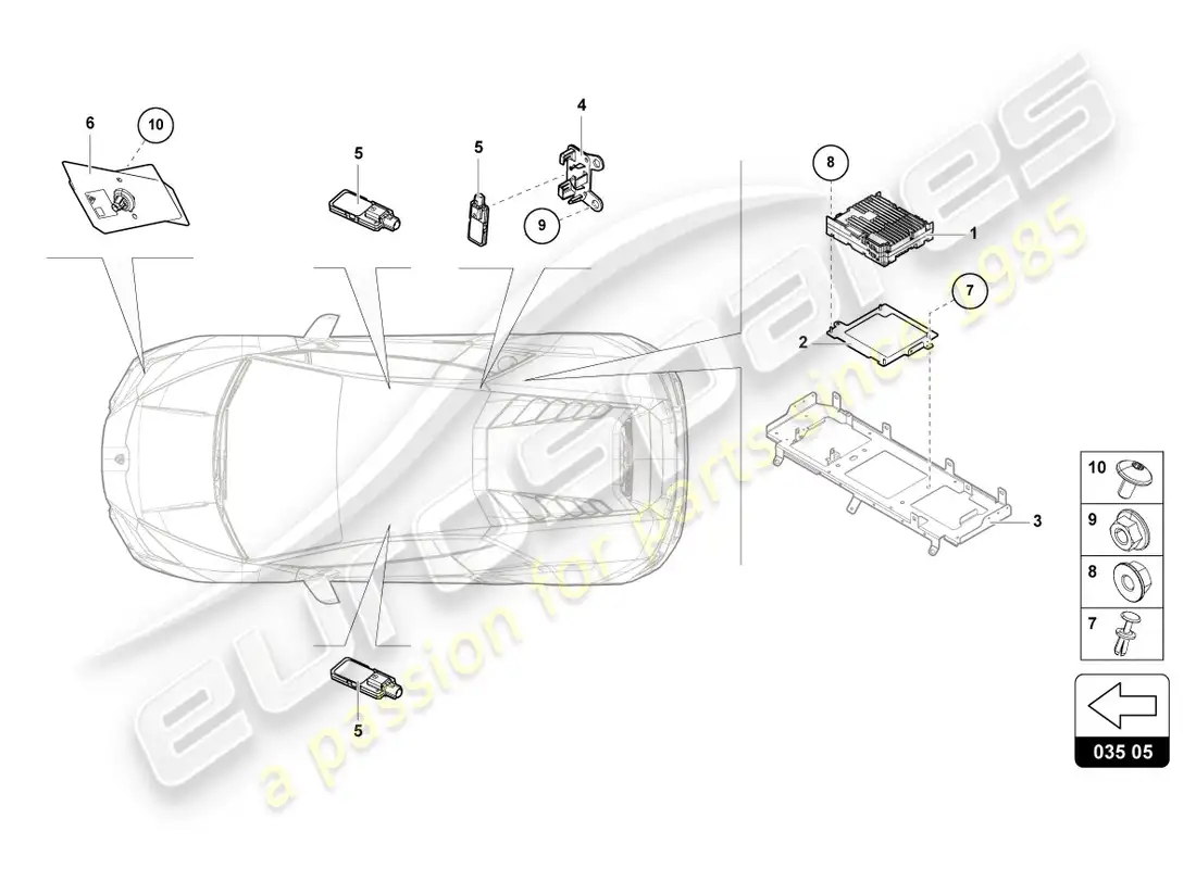 lamborghini evo spyder 2wd (2020) aerial parts diagram
