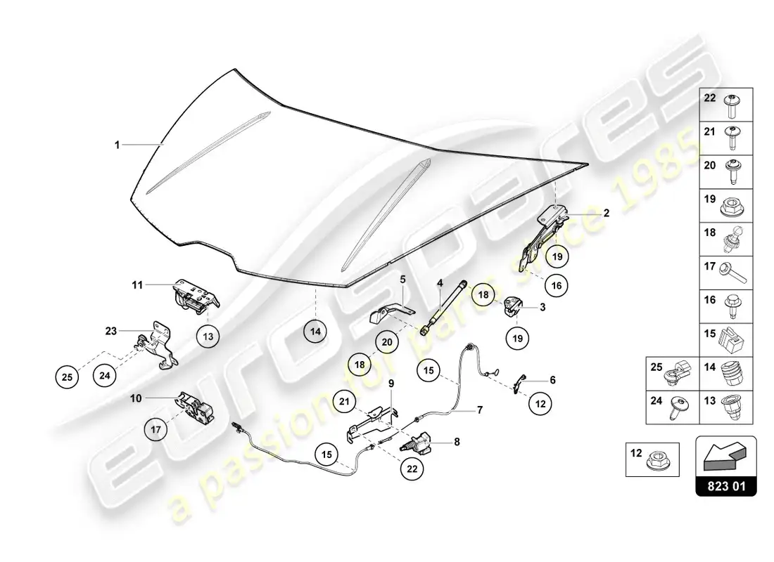 lamborghini lp610-4 coupe (2018) bonnet parts diagram