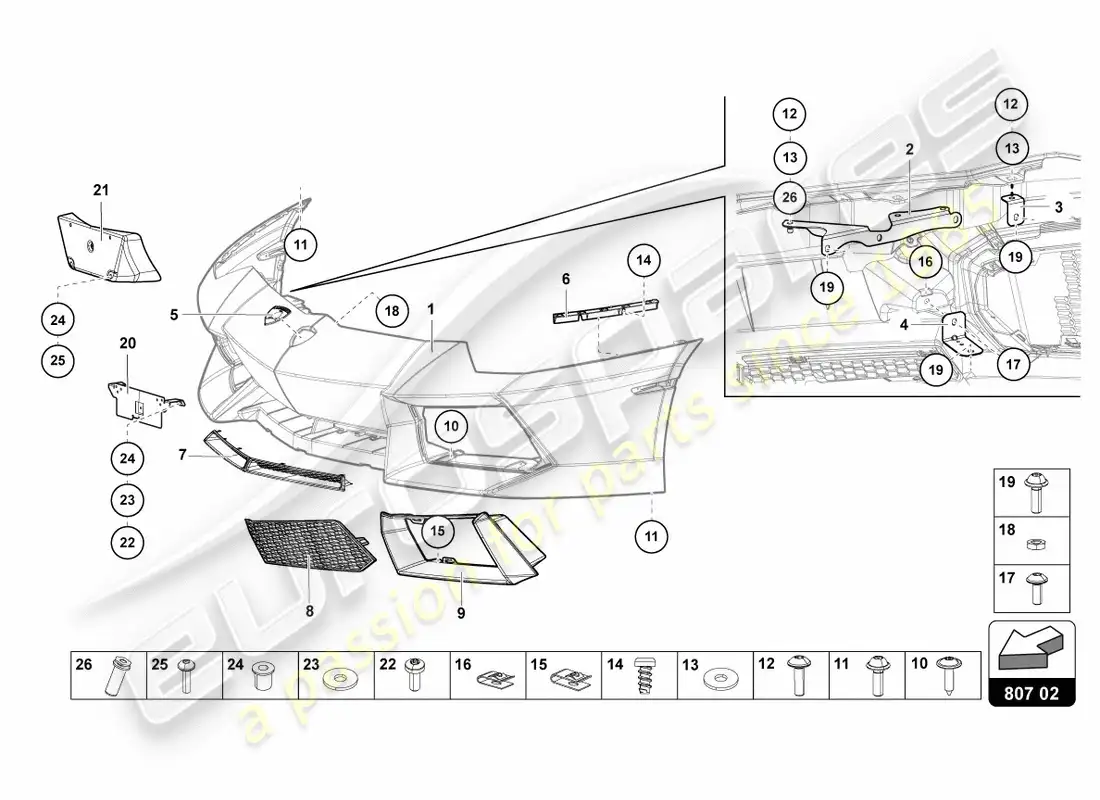 lamborghini lp700-4 coupe (2012) bumper, complete parts diagram