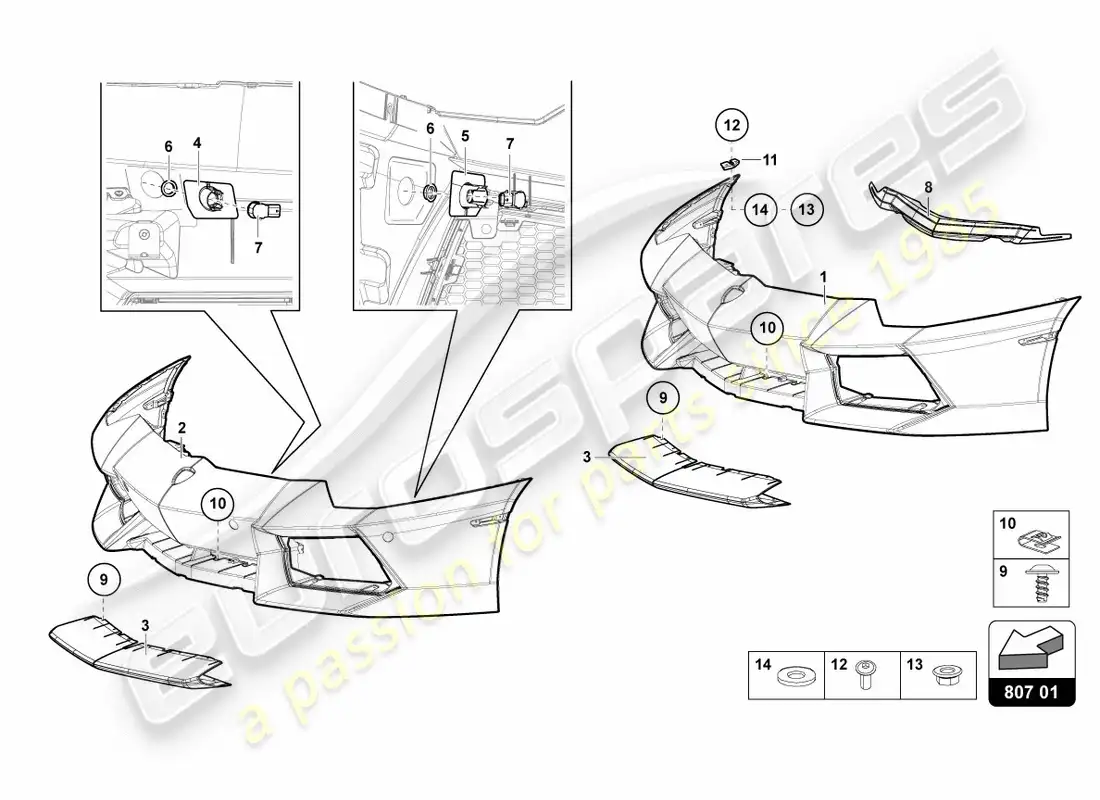 lamborghini lp700-4 coupe (2012) bumper, complete parts diagram