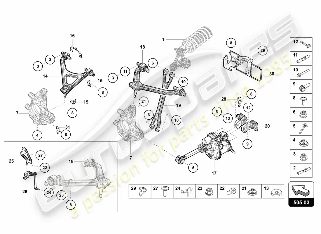 lamborghini centenario coupe (2017) suspension rear parts diagram
