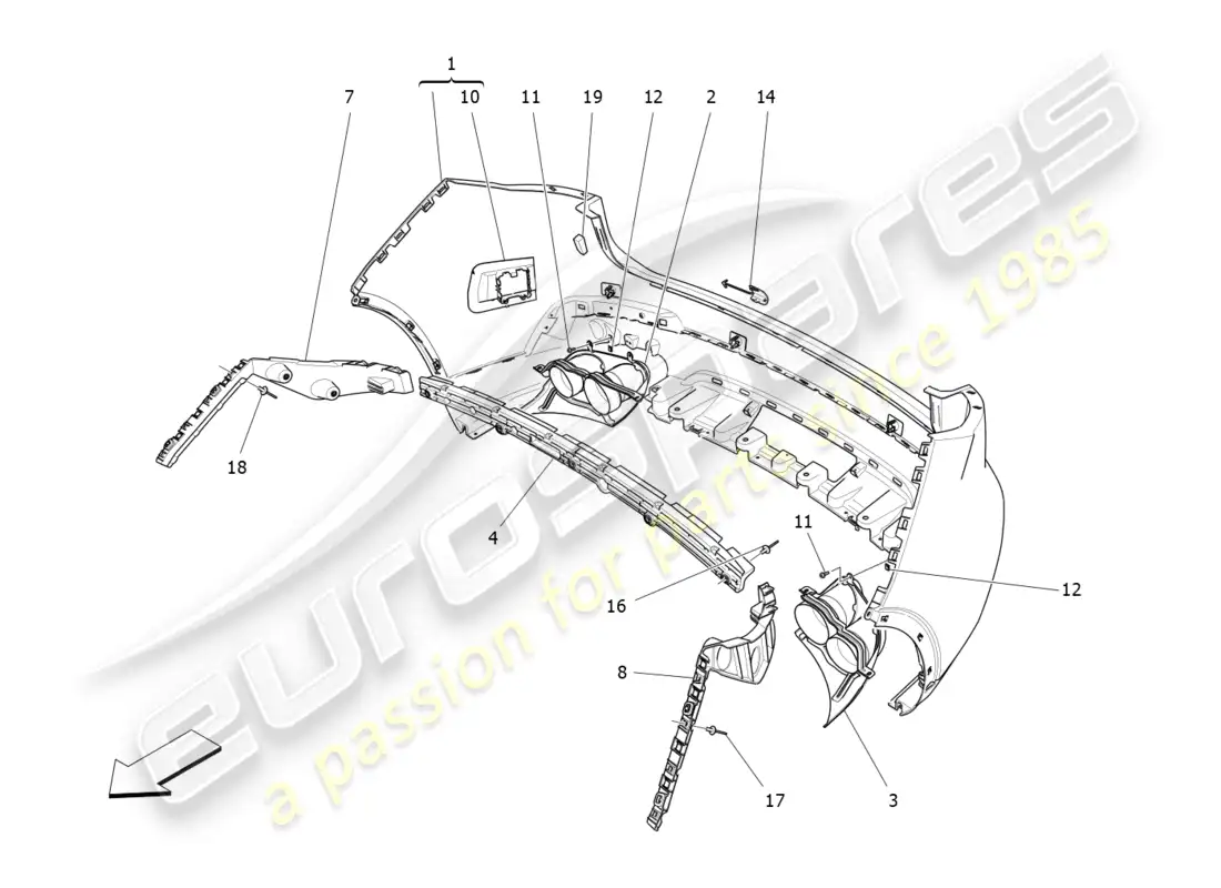 maserati levante modena s (2022) rear bumper parts diagram
