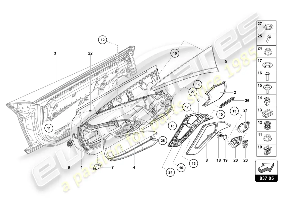 lamborghini lp700-4 coupe (2013) driver and passenger door parts diagram