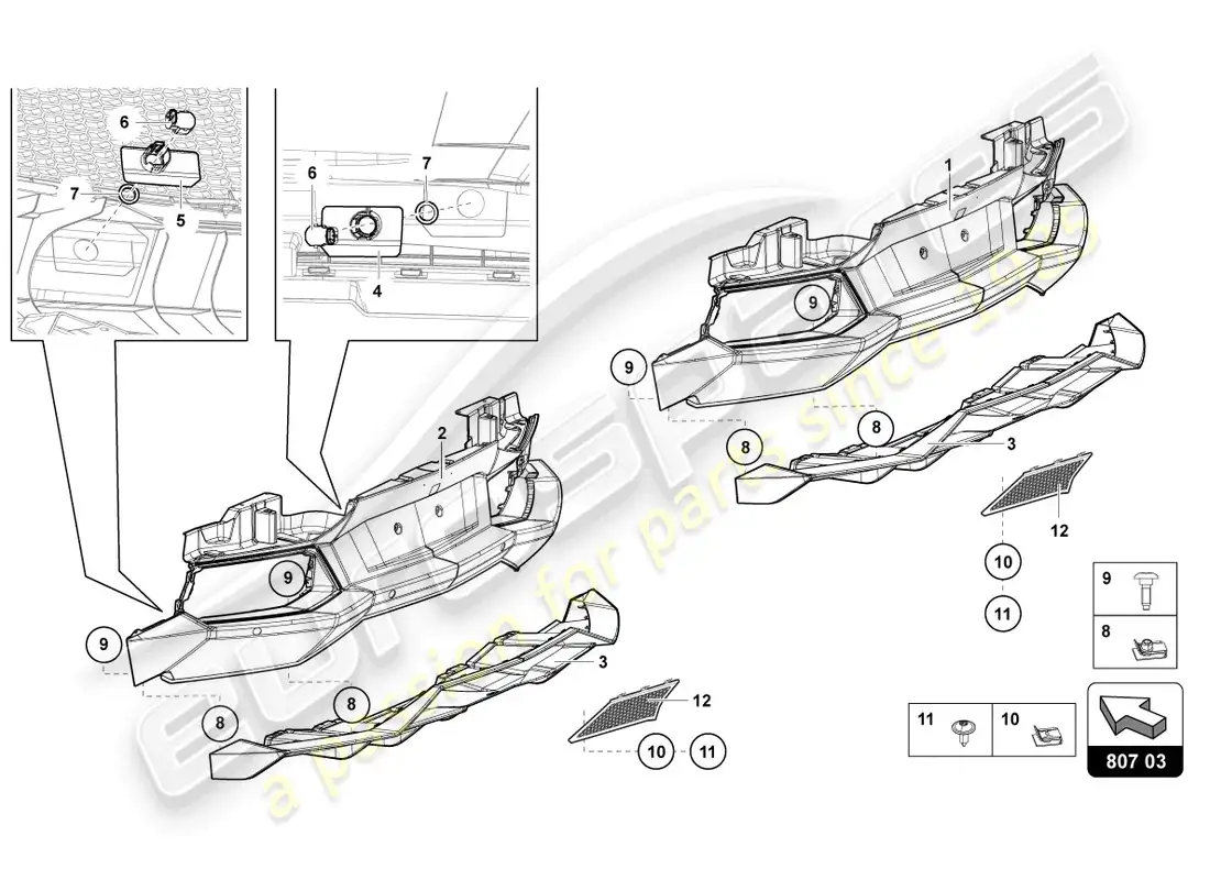 lamborghini lp700-4 roadster (2013) bumper, complete part diagram