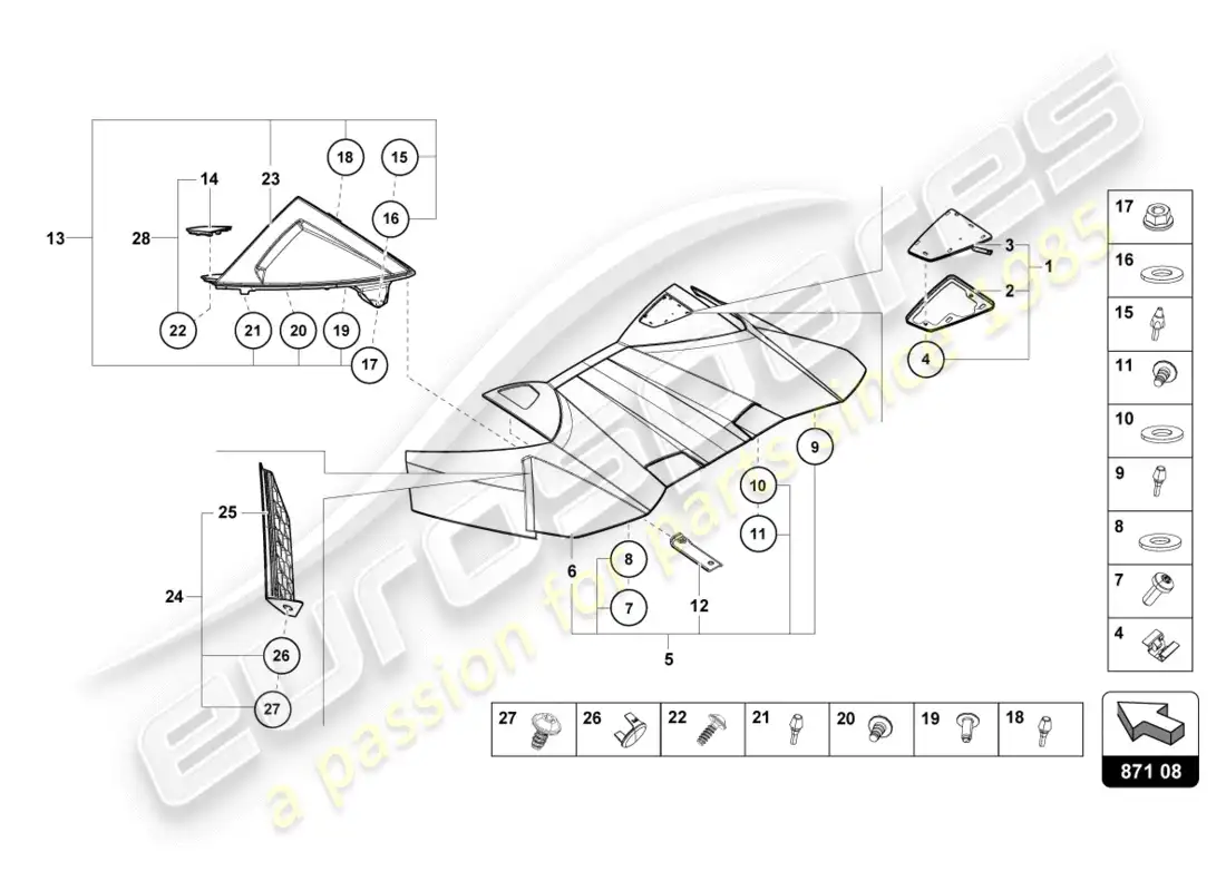 lamborghini lp580-2 spyder (2017) conv. top, hinge cover parts diagram