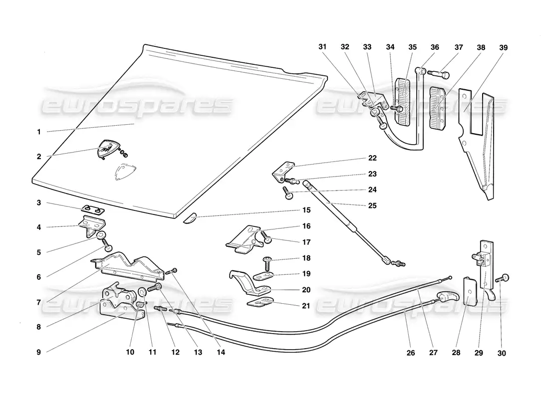 lamborghini diablo sv (1997) front hood parts diagram