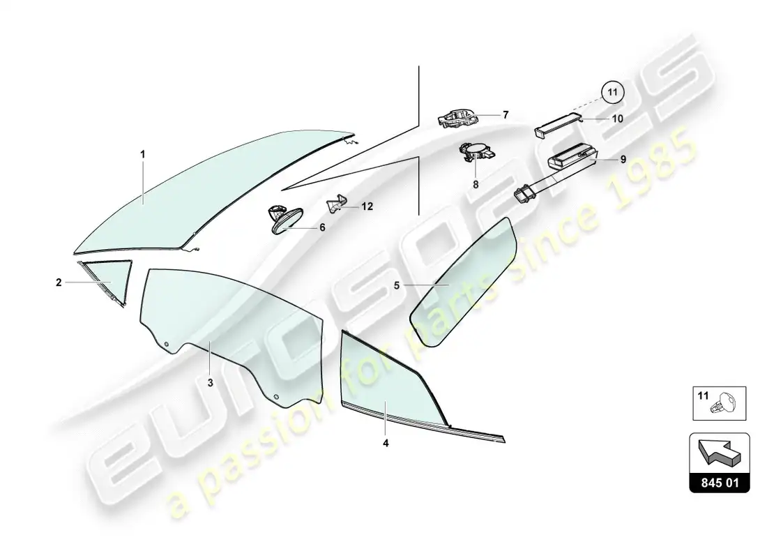 lamborghini lp600-4 zhong coupe (2016) window glasses parts diagram