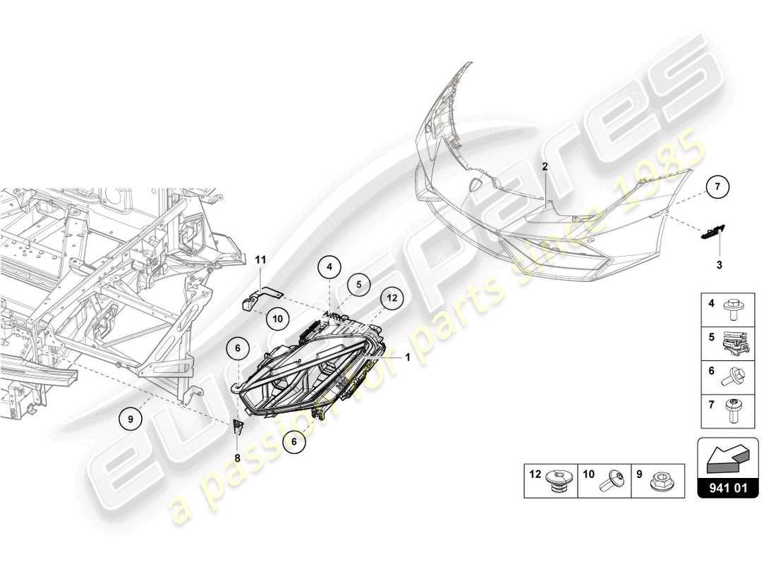 lamborghini evo coupe 2wd (2021) led headlight front part diagram