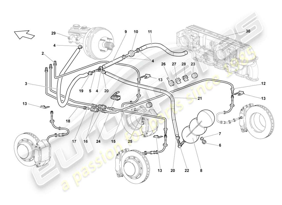 lamborghini lp640 roadster (2010) brake pipe parts diagram